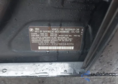 2008 BMW 328Xi z USA, uszkodzony, nr VIN WBAVC93578K044096